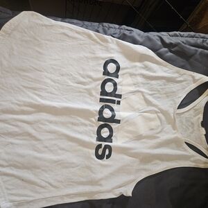Adidas White Sleeveless Top with Black Logo